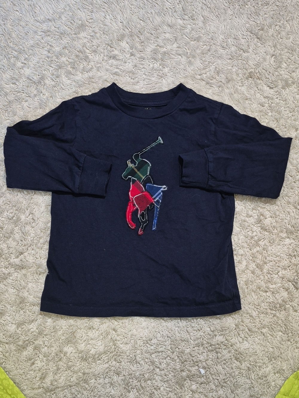 POLO Ralph Lauren Plaid Big Pony Long Sleeve T-shirt 4T Patchwork Applique Tee